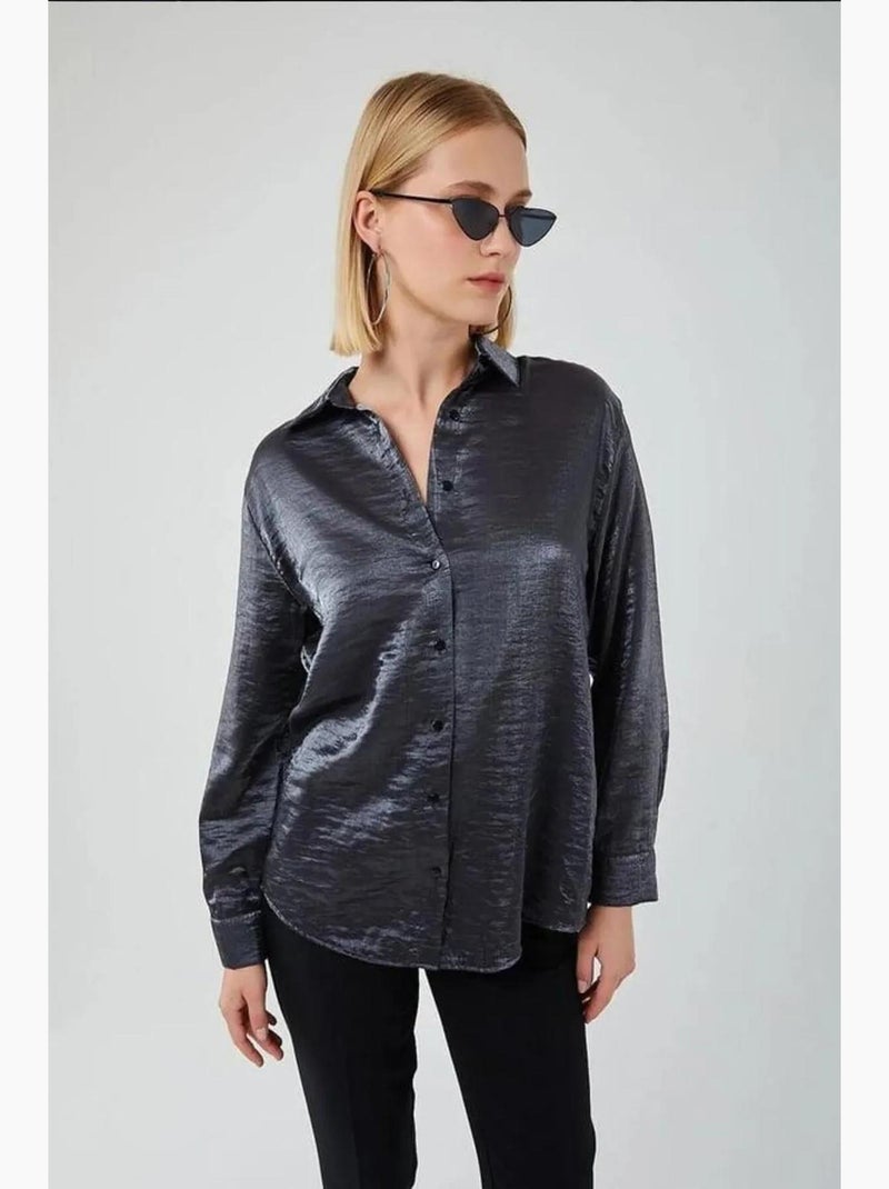 Chemise métallisée boutonnée à manches longues mixray Gris foncé - Kiabi