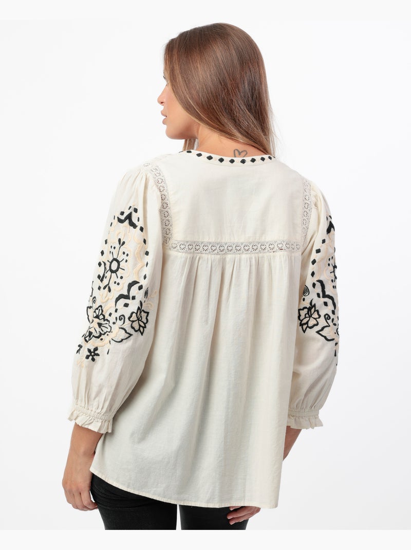 Chemise mexicaine à manches longues pour femmes ADMAS Blanc - Kiabi