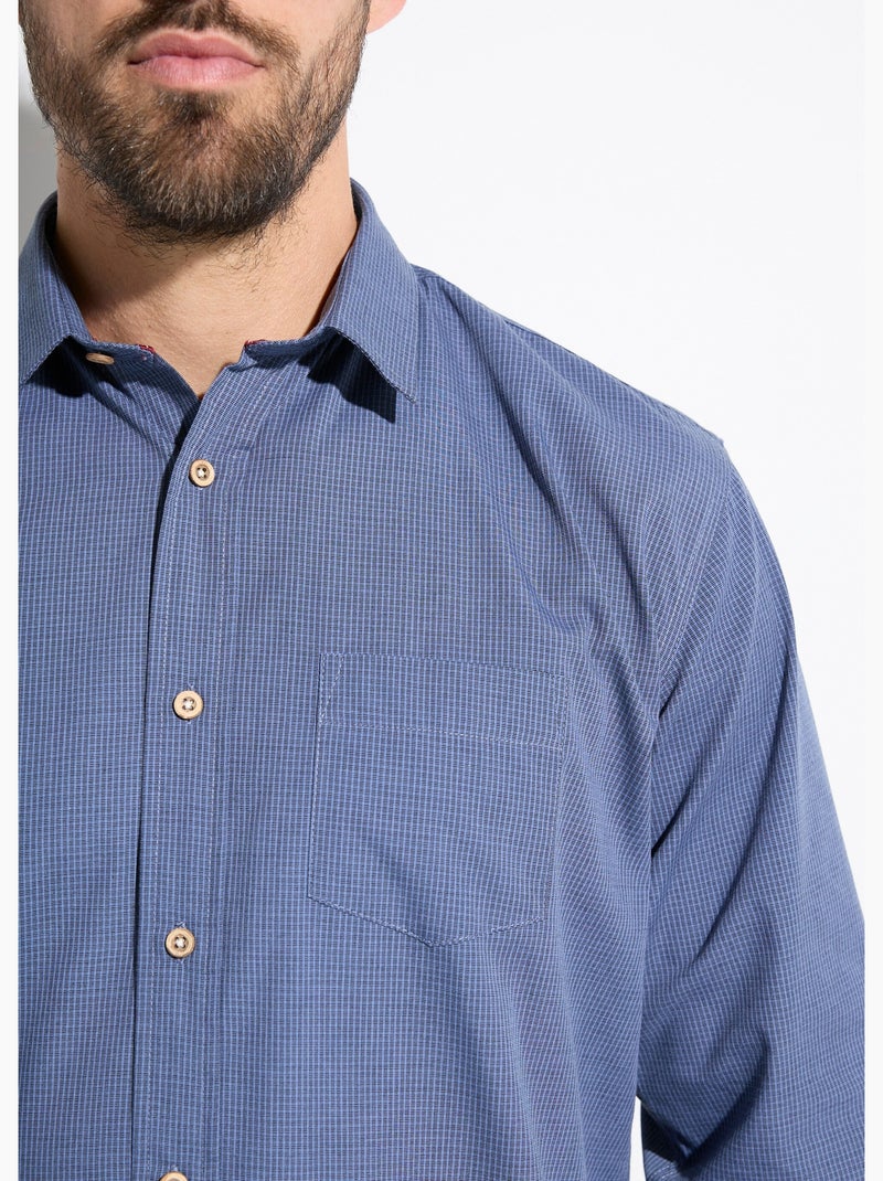 Chemise micro carreaux manches longues - Afibel Bleu - Kiabi