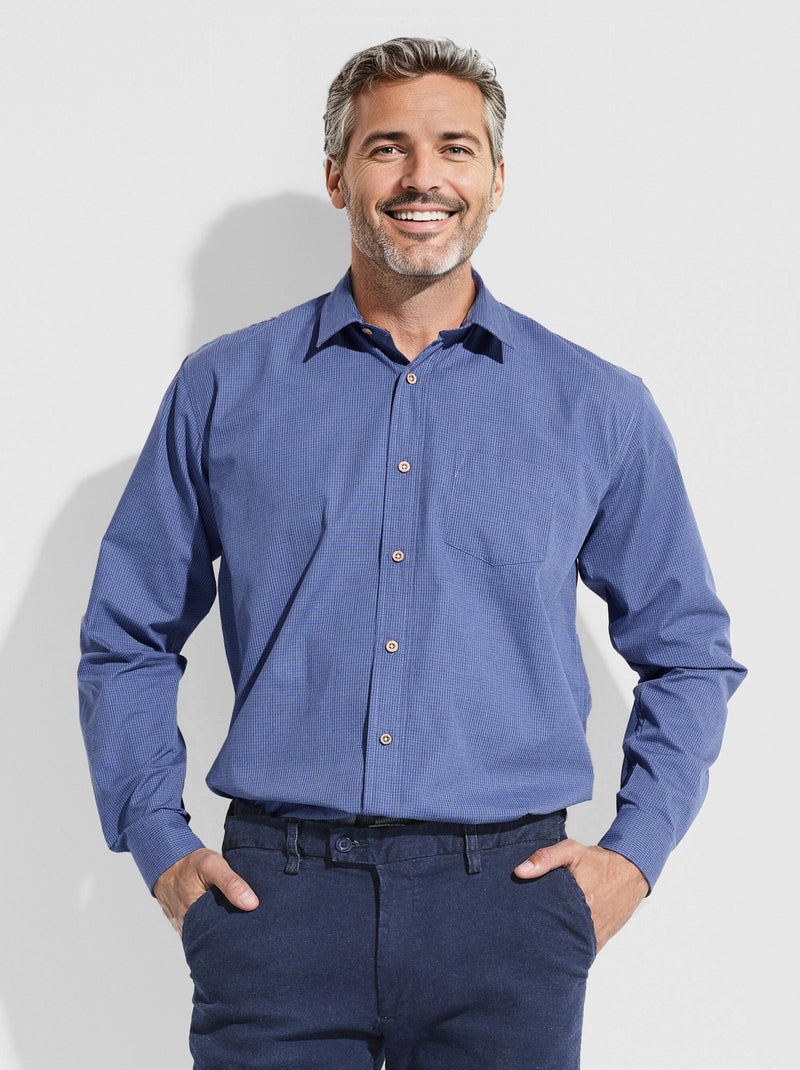 Chemise micro carreaux manches longues Bleu - Kiabi