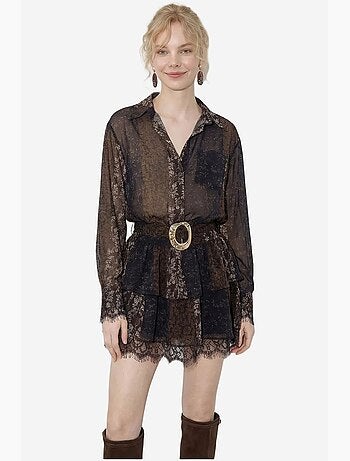 Chemise mini en mousseline à ceinture et imprimé floral lucci