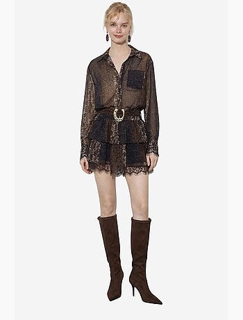Chemise mini en mousseline à ceinture et imprimé floral lucci