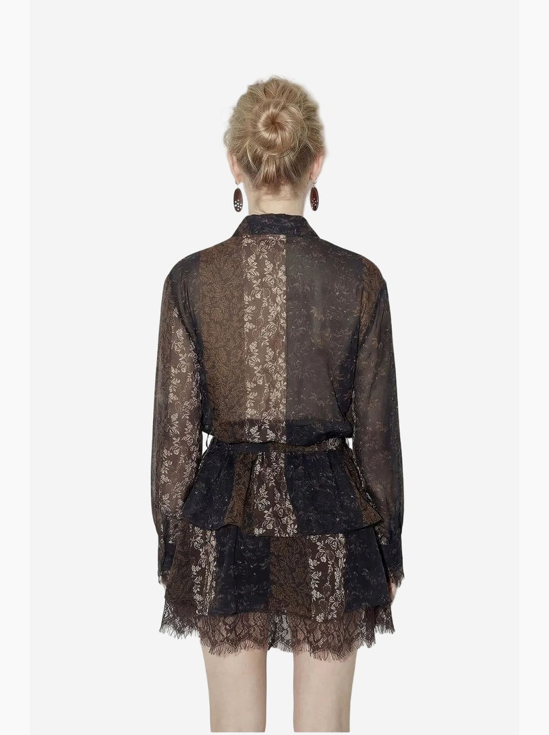Chemise mini en mousseline à ceinture et imprimé floral lucci Noir - Kiabi