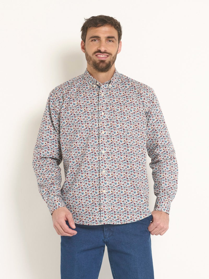Chemise motif fleuri fantaisie Bleu Orange - Kiabi