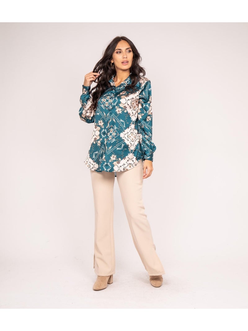 Chemise motifs OMIST Bleu canard - Kiabi