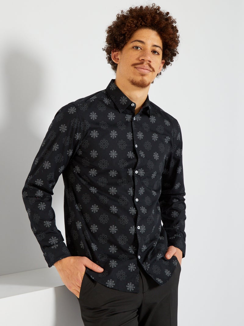 Chemise 'Noël' en popeline noir - Kiabi
