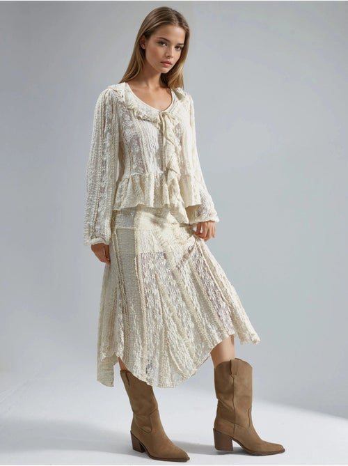 Chemise nouée à col en v et dentelle à volants busem - Kiabi Chemise nouée à col en v et dentelle à volants busem - Kiabi