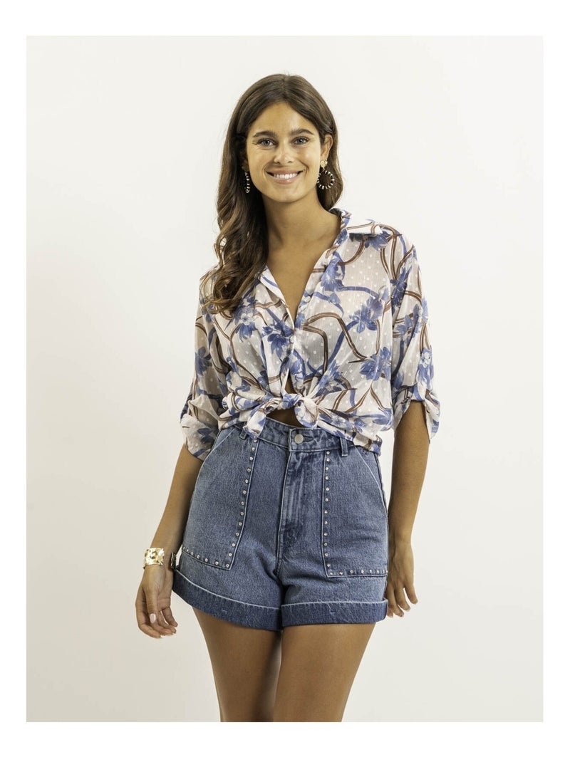 Chemise nouée motifs OBERDA Bleu - Kiabi