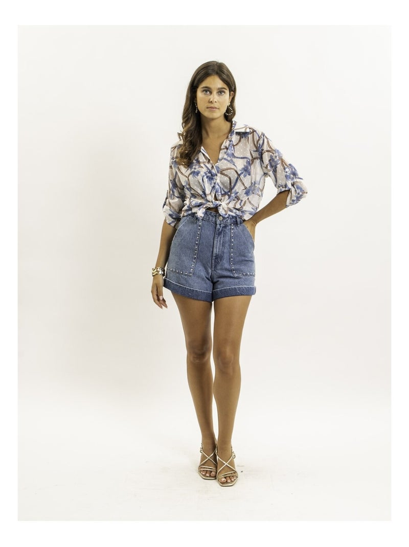 Chemise nouée motifs OBERDA Bleu - Kiabi