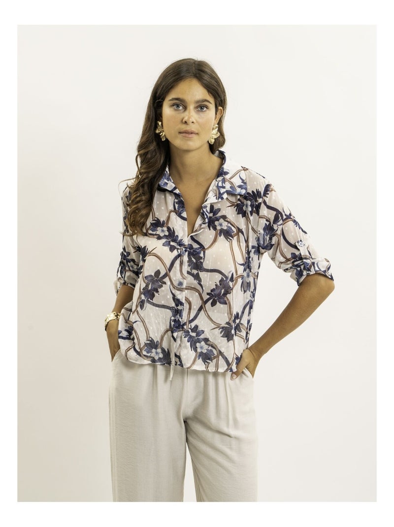 Chemise nouée motifs OBERDA Bleu marine - Kiabi