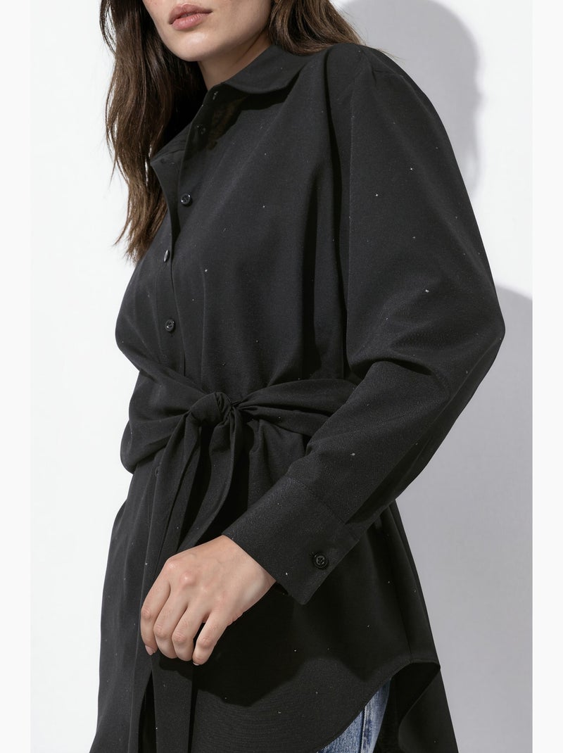 Chemise ornée de strass avec détail noué hiccup Noir - Kiabi