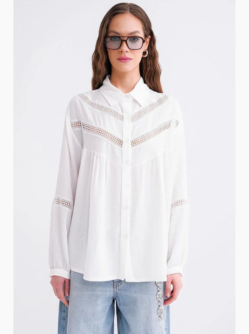 Chemise oversize à boutons avec broderie mixray Blanc - Kiabi