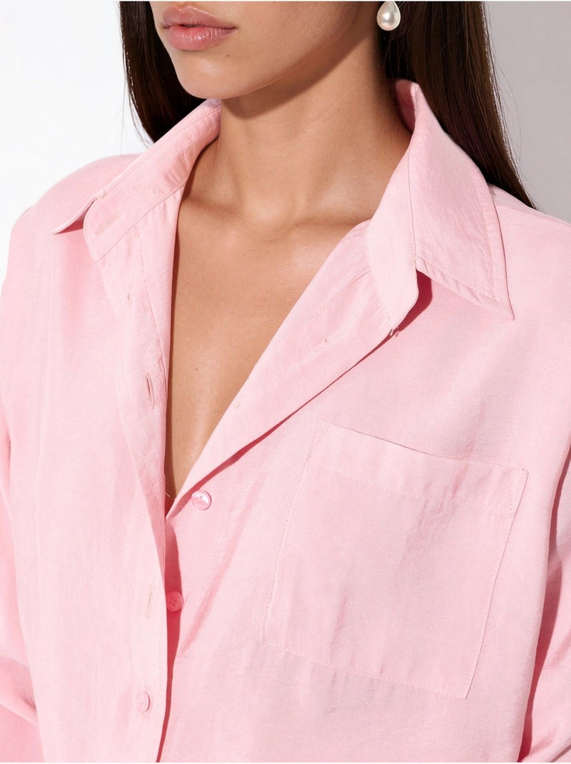 Chemise oversize à boutons et col chemise hiccup Rose dragée - Kiabi