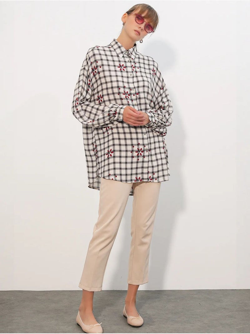 Chemise oversize à carreaux en crêpe bdart Blanc cassé - Kiabi