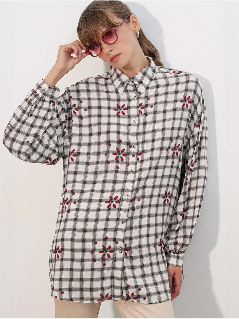 Chemise oversize à carreaux en crêpe bdart Blanc cassé - Kiabi