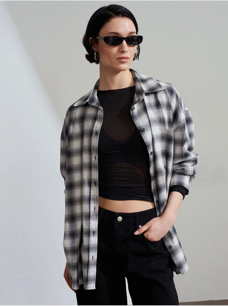 Chemise oversize à carreaux et manches longues dilvin Gris - Kiabi
