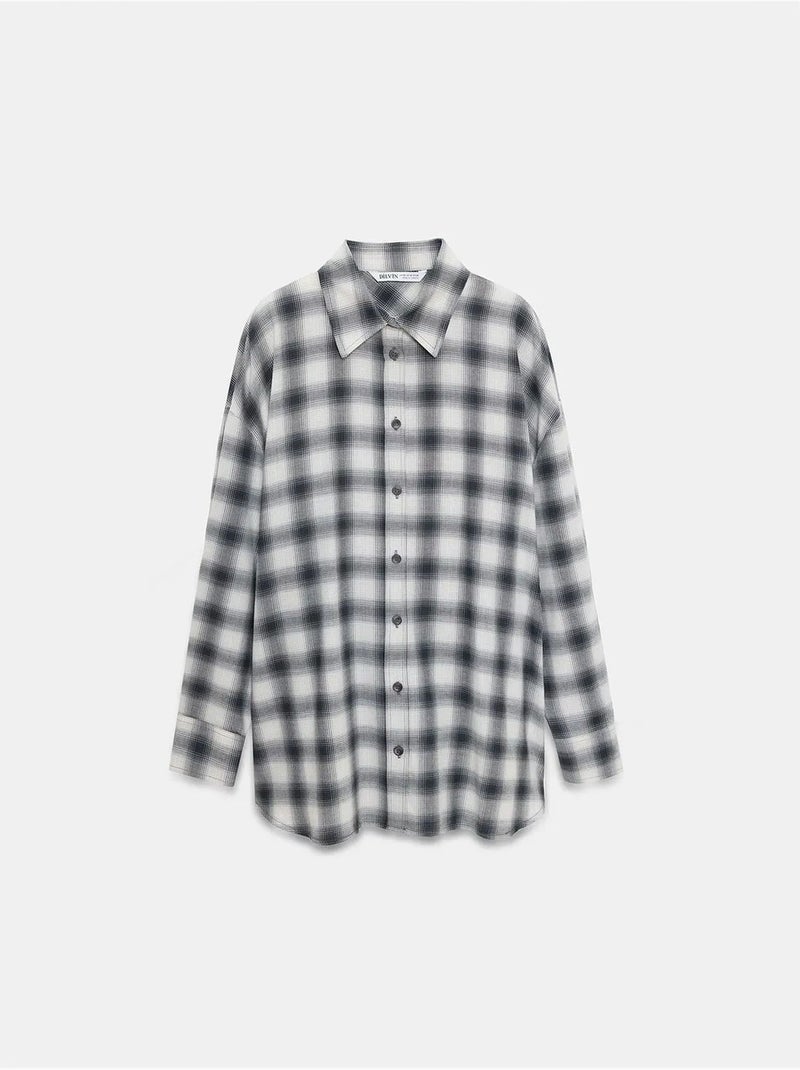 Chemise oversize à carreaux et manches longues dilvin Gris - Kiabi
