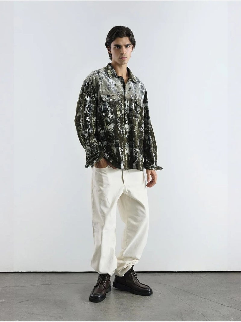 Chemise oversize à carreaux texturés avec poche giesto Kaki - Kiabi