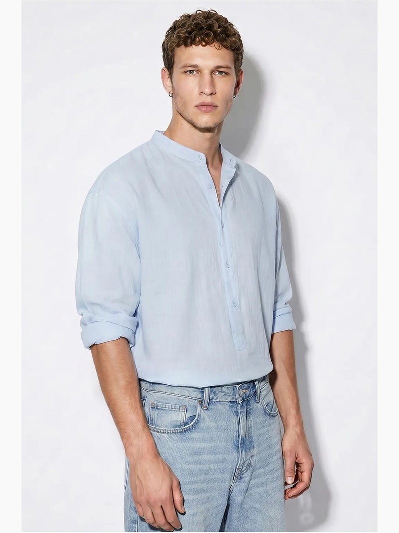 Chemise oversize à col mao lucci Bleu ciel - Kiabi