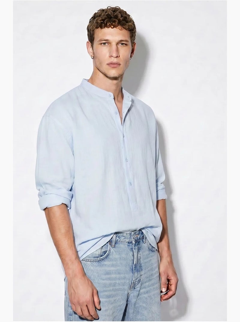 Chemise oversize à col mao lucci Bleu ciel - Kiabi
