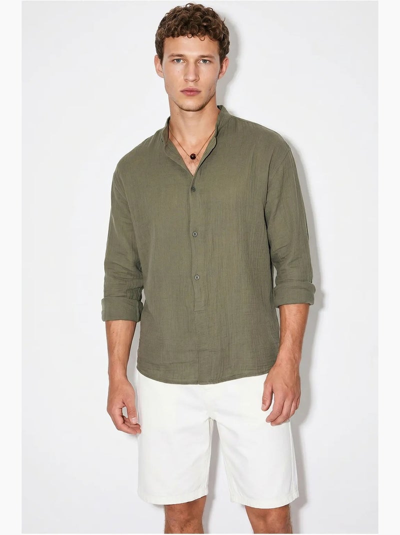 Chemise oversize à col mao lucci Kaki - Kiabi