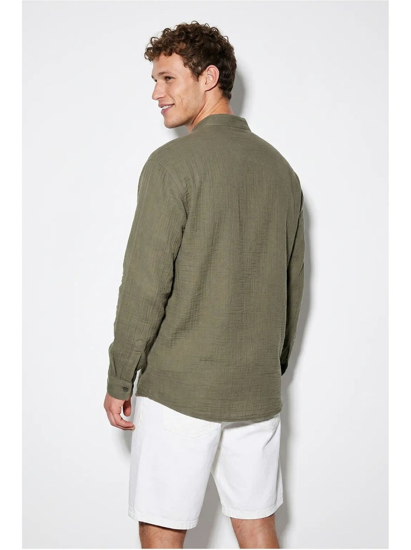 Chemise oversize à col mao lucci Kaki - Kiabi