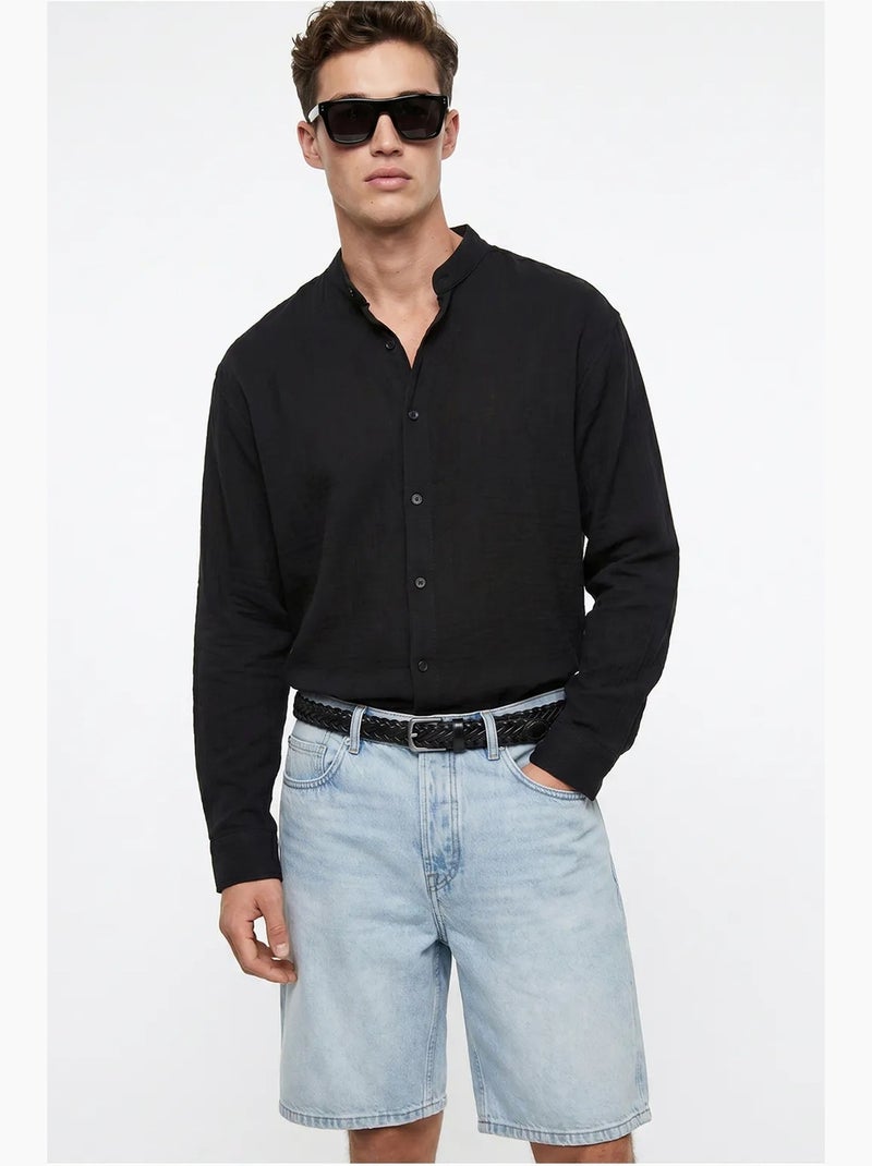 Chemise oversize à col mao lucci Noir - Kiabi