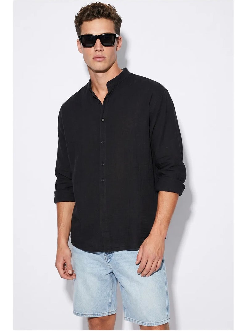 Chemise oversize à col mao lucci Noir - Kiabi