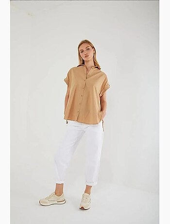 Chemise oversize à manches courtes en popeline boutonnée mixray