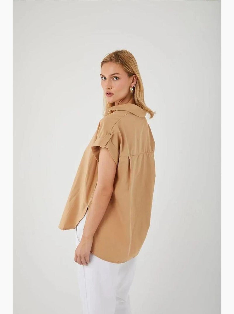 Chemise oversize à manches courtes en popeline boutonnée mixray Beige argile - Kiabi