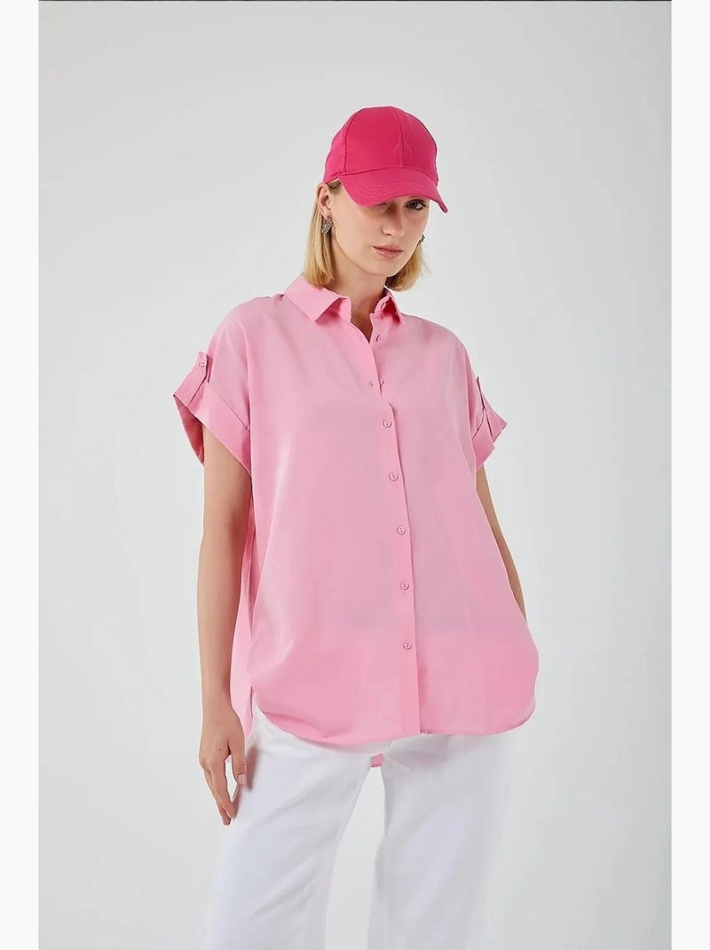 Chemise oversize à manches courtes en popeline boutonnée mixray Rose pâle - Kiabi