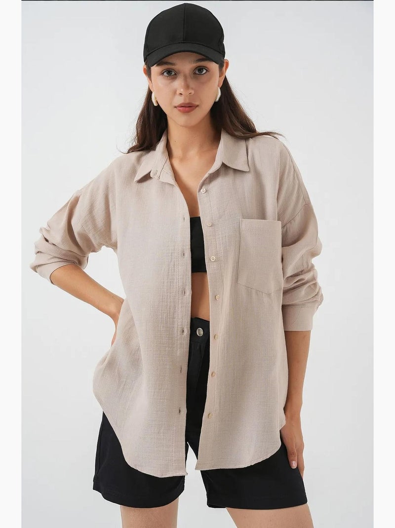 Chemise oversize à manches longues bdart Sable - Kiabi
