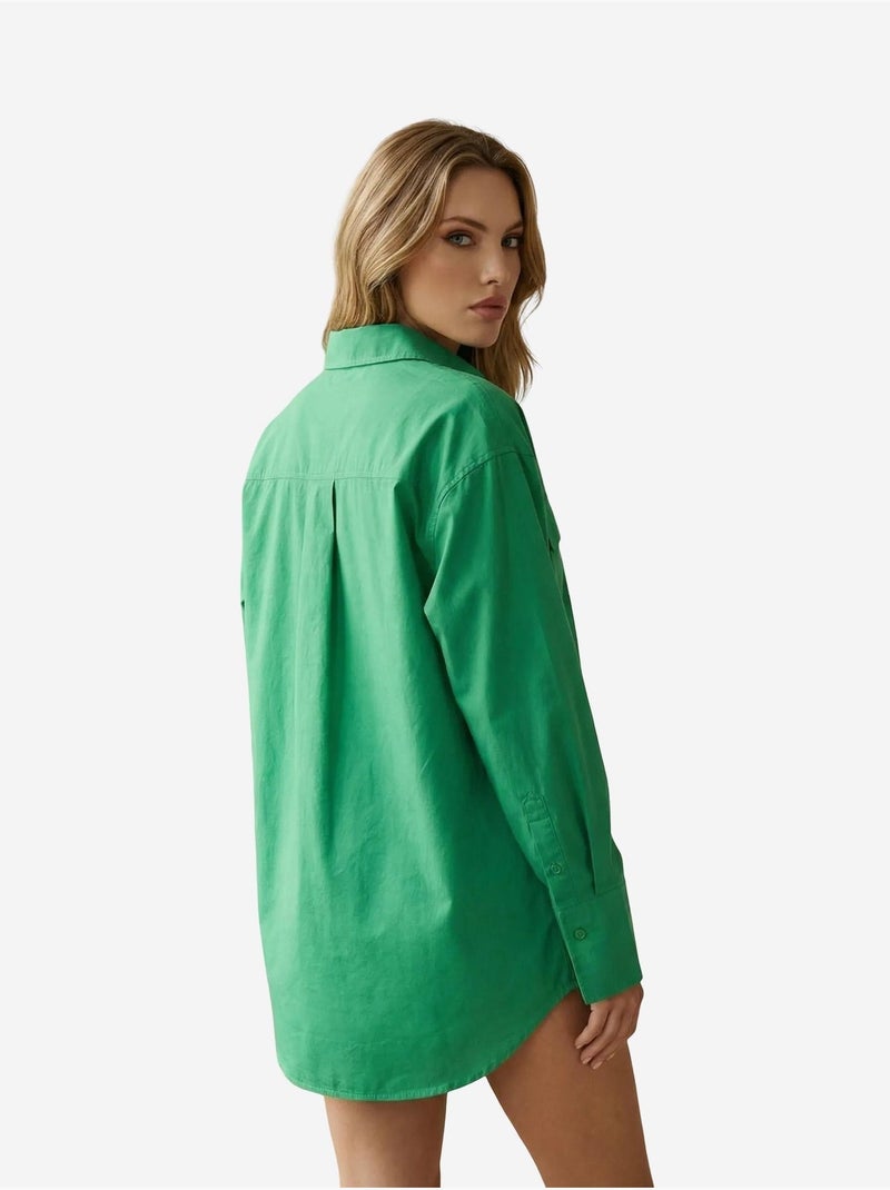 Chemise oversize à manches longues en coton avec poche my fashion Vert émeraude - Kiabi