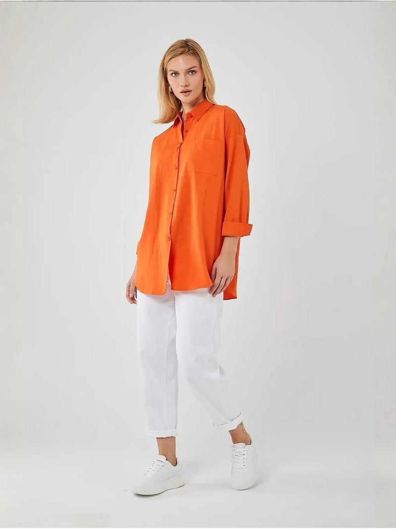 Chemise oversize à manches longues en popeline boutonnée mixray Orange mandarine - Kiabi