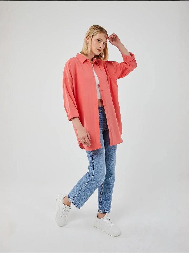 Chemise oversize à manches longues en popeline boutonnée mixray Rouge cachemire - Kiabi