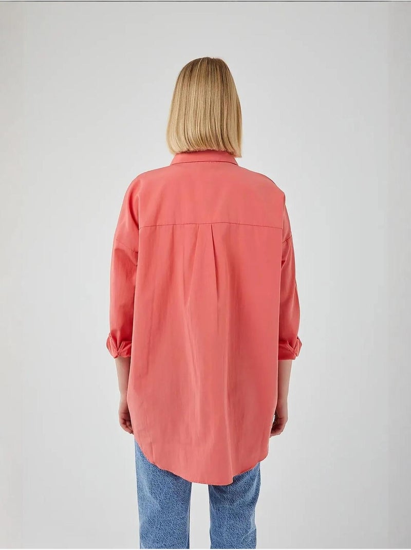 Chemise oversize à manches longues en popeline boutonnée mixray Rouge cachemire - Kiabi