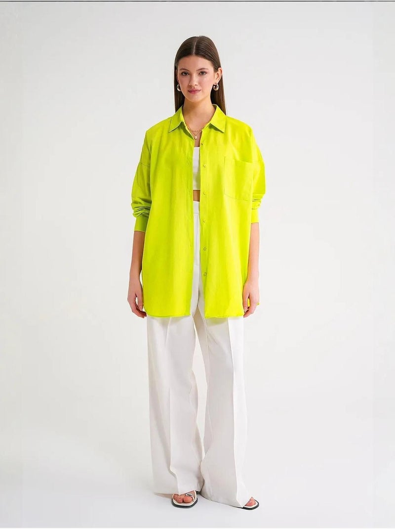 Chemise oversize à manches longues en popeline boutonnée mixray Vert anis - Kiabi