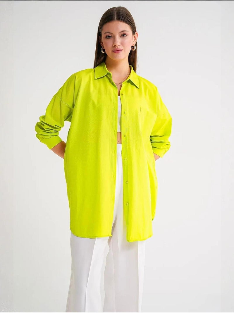 Chemise oversize à manches longues en popeline boutonnée mixray Vert anis - Kiabi