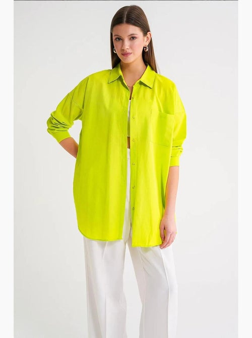 Chemise oversize à manches longues en popeline boutonnée mixray - Kiabi Chemise oversize à manches longues en popeline boutonnée mixray - Kiabi