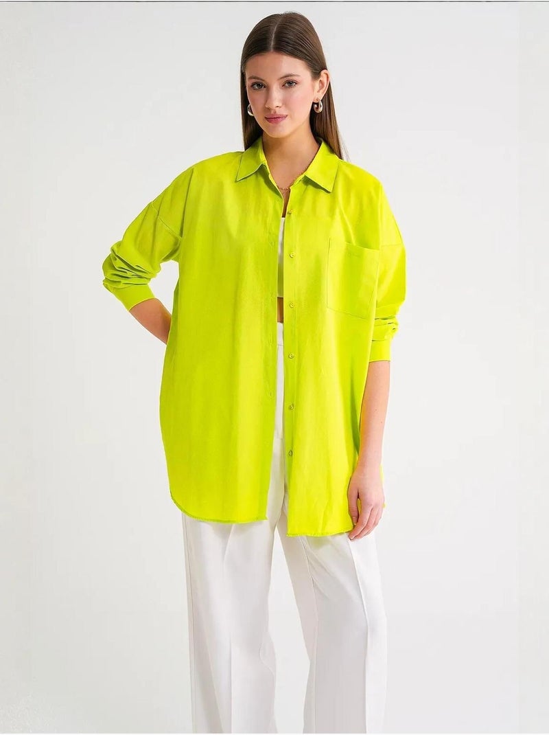 Chemise oversize à manches longues en popeline boutonnée mixray Vert anis - Kiabi