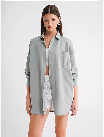 Chemise oversize à manches longues en popeline boutonnée mixray
