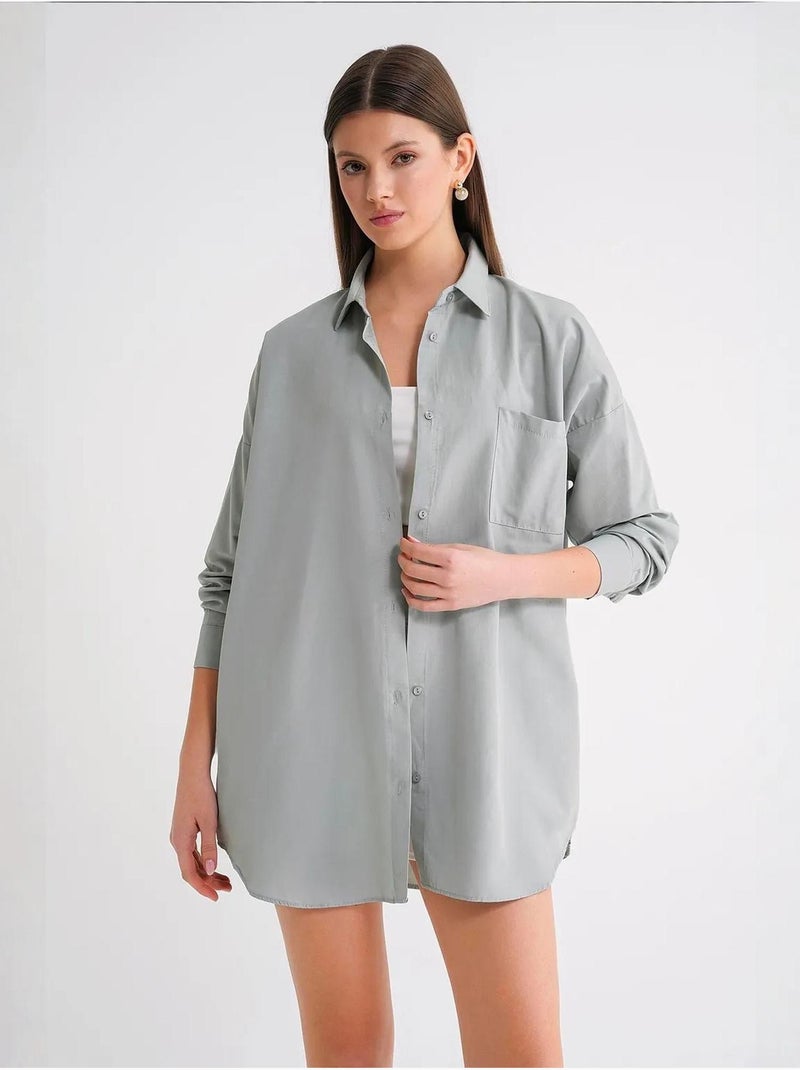Chemise oversize à manches longues en popeline boutonnée mixray Vert menthe - Kiabi