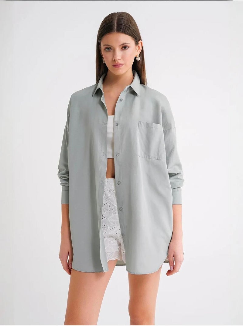 Chemise oversize à manches longues en popeline boutonnée mixray Vert menthe - Kiabi