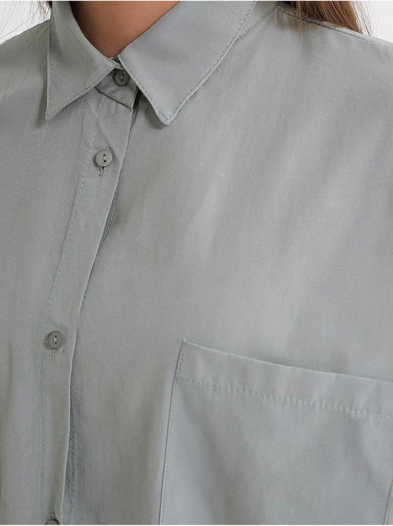 Chemise oversize à manches longues en popeline boutonnée mixray Vert menthe - Kiabi