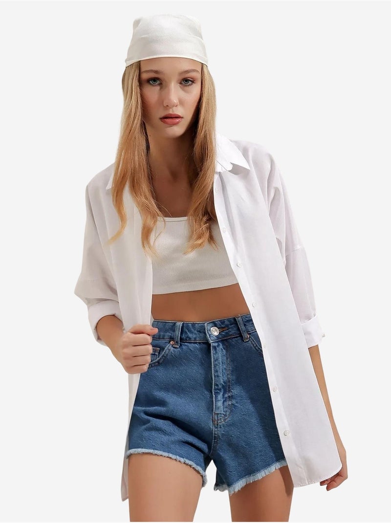 Chemise oversize à motif en popeline avec boutons bdart Blanc - Kiabi