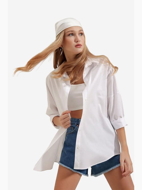 Chemise oversize à motif en popeline avec boutons bdart - Kiabi Chemise oversize à motif en popeline avec boutons bdart - Kiabi