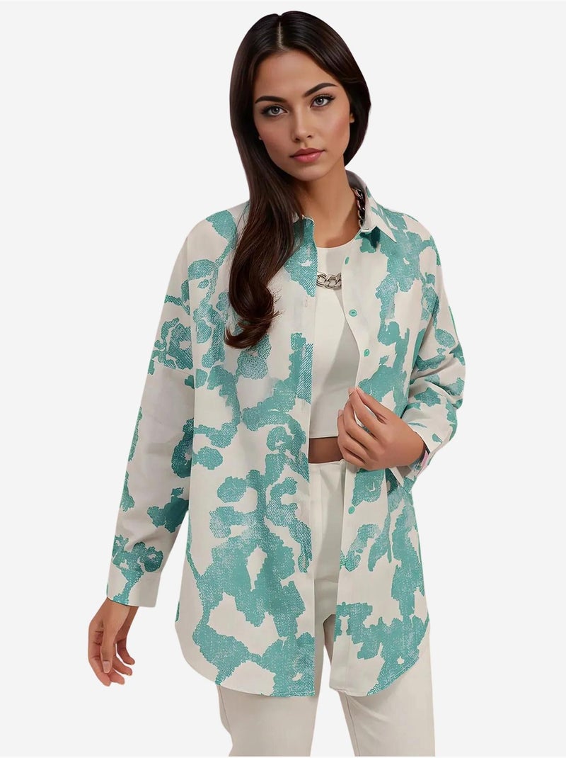 Chemise oversize à motif en popeline avec boutons bdart Bleu canard - Kiabi