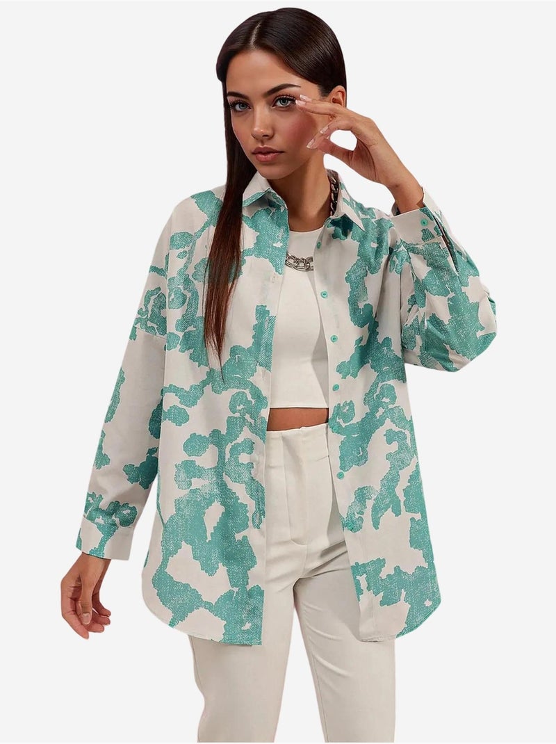 Chemise oversize à motif en popeline avec boutons bdart Bleu canard - Kiabi