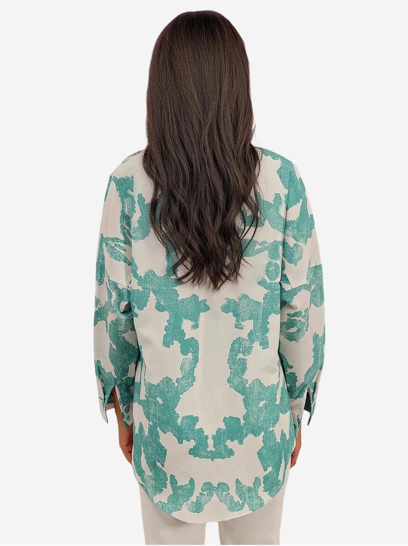 Chemise oversize à motif en popeline avec boutons bdart Bleu canard - Kiabi