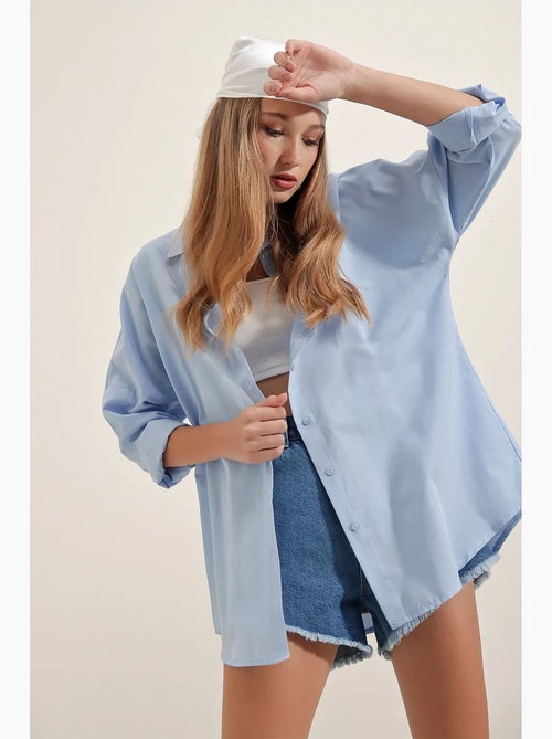 Chemise oversize à motif en popeline avec boutons bdart - Kiabi Chemise oversize à motif en popeline avec boutons bdart - Kiabi
